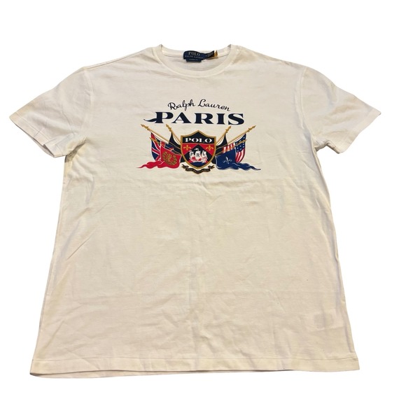 Polo Ralph Lauren Other - Polo Ralph Lauren Mens Paris Flag Crest Graphic T-Shirt White Classic Fit M
